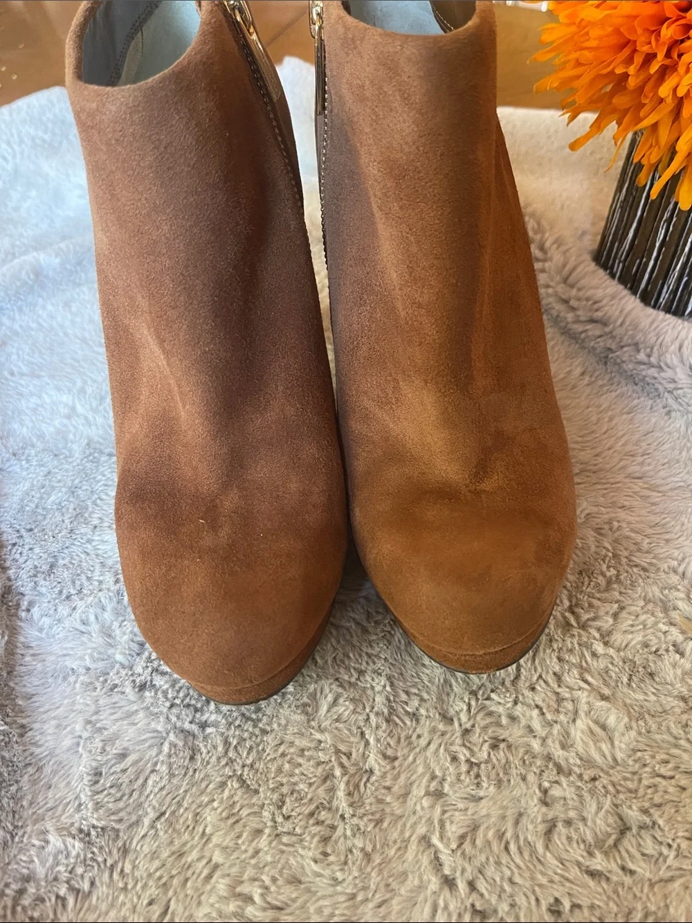 Michael Kors Brown Suede High Block Heel Ankle Booties